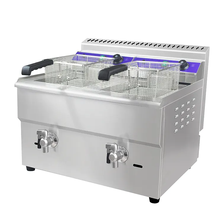 Stainless Steel Body Double 17L Commercial Countertop Powerful electric Natural Gas Deep Fryer