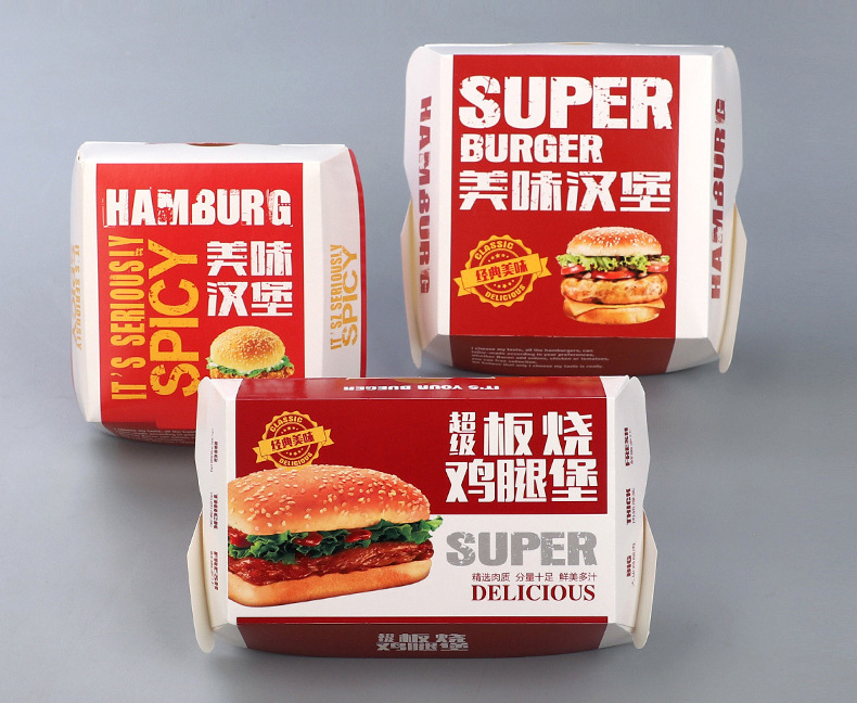 Disposable custom fast food take out cardboard hamburger boxes for burger packaging