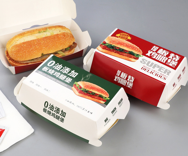 Disposable custom fast food take out cardboard hamburger boxes for burger packaging