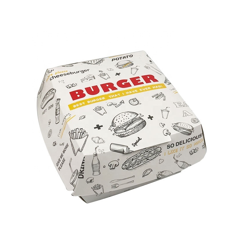 Disposable custom fast food take out cardboard hamburger boxes for burger packaging