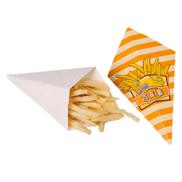 disposable french fry packaging container box custom printing french fries paper cone holder