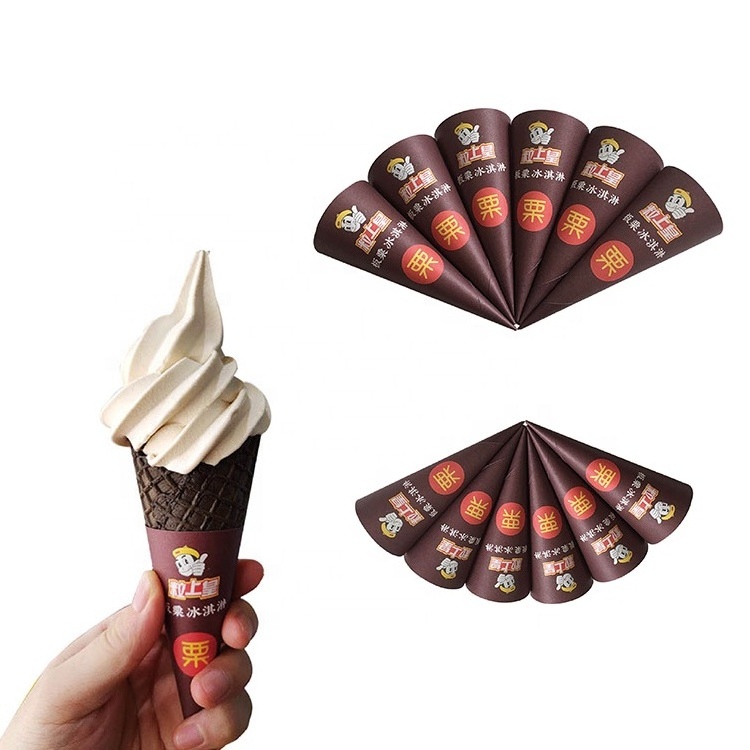 Disposable Custom Promotional Ice Cream Cone Paper Conic Cone Paper Sleeves Wrapping