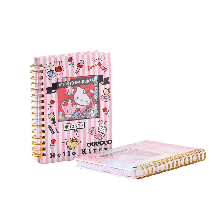 New design cartoon printed glitter cover spiral hard cover notebook for girl