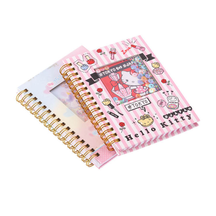 New design cartoon printed glitter cover spiral hard cover notebook for girl