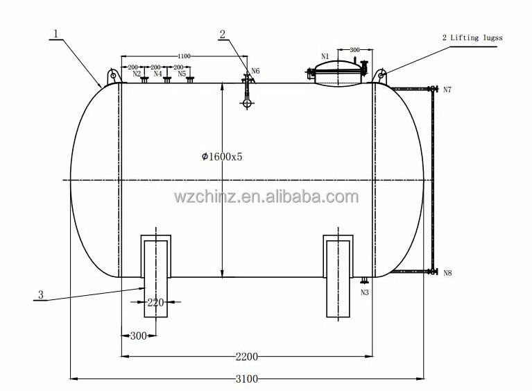 Large stainless steel 304 or 316 horizontal storage tank for oil and water