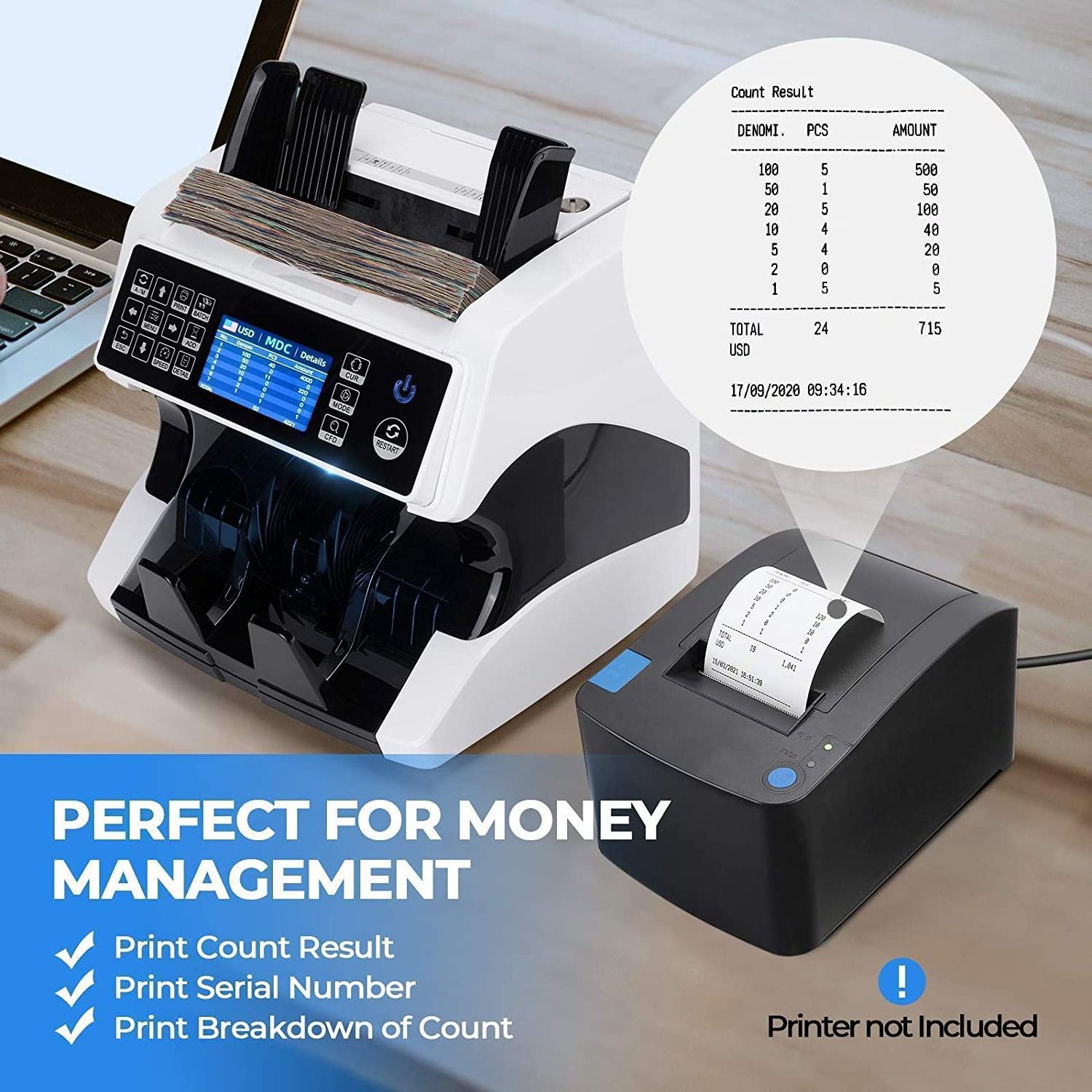 AL-920 CIS mixed bill denomination multi currency value money counter banknote cash counter machine