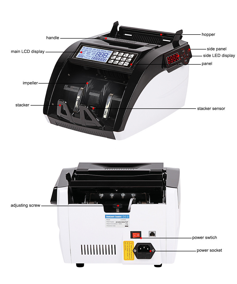 AL-6100 Counterfeit Fake Money Currency Note Bill Cash Banknote Counter Detector Counting Machine