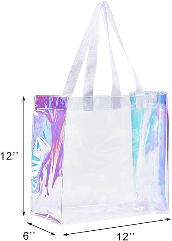 Designer Custom Logo Print Laser Holographic Iridescent Pvc Beach shinny Color Little Neon Beach Tote Bag