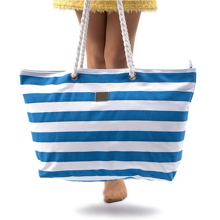 Custom Logo beach bag, Wholesale shopping tote beach bag, High quality cotton canvas beach bag