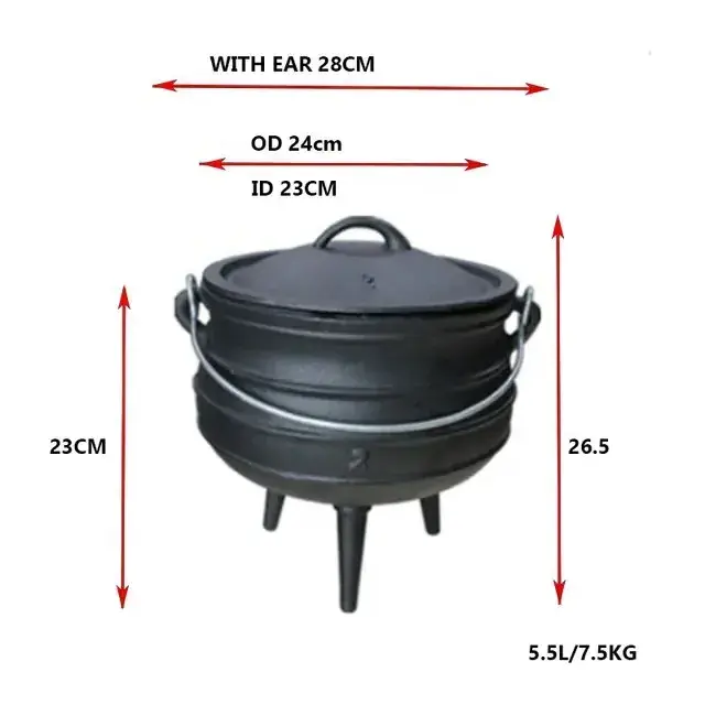 Premium Camping Cookware 3 Legged Cauldron Pre-Seasoned Heavy Duty Cast Iron 10 Quarts African Potjie Pot with Lid