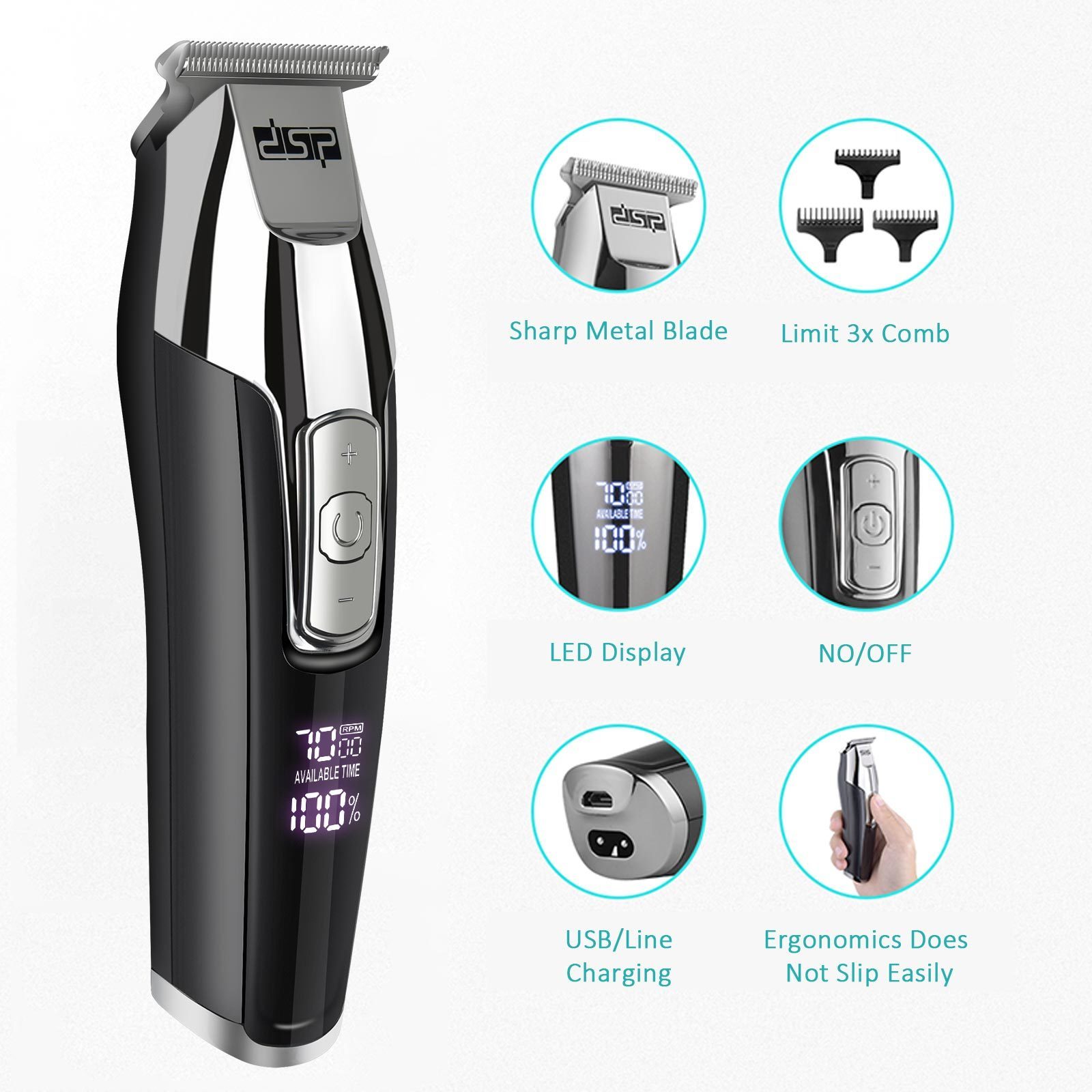 DSP Professional Electric USB Rechargeable Hair clipper Portable Grooming Cordless Hair Clippers For Men