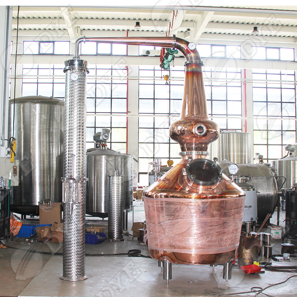 DYE 500L/1000L/1500L/2000L Small Copper Distiller Glass Apparatus Fractional Distillation Column