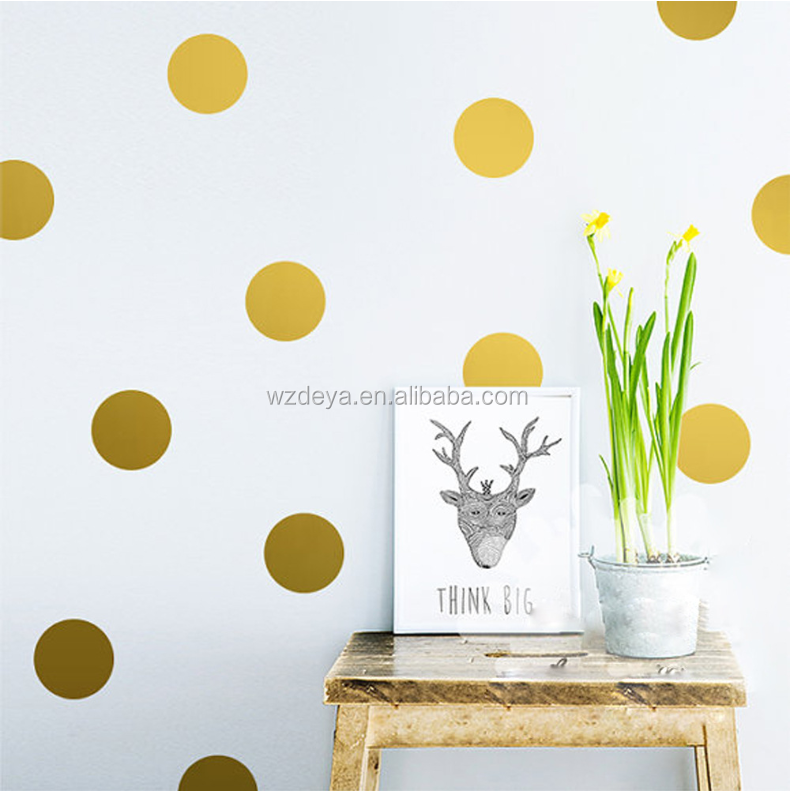 Gold polka dot diy wall decals nursery kids room removable vinyl paper wall art home decoration sticker