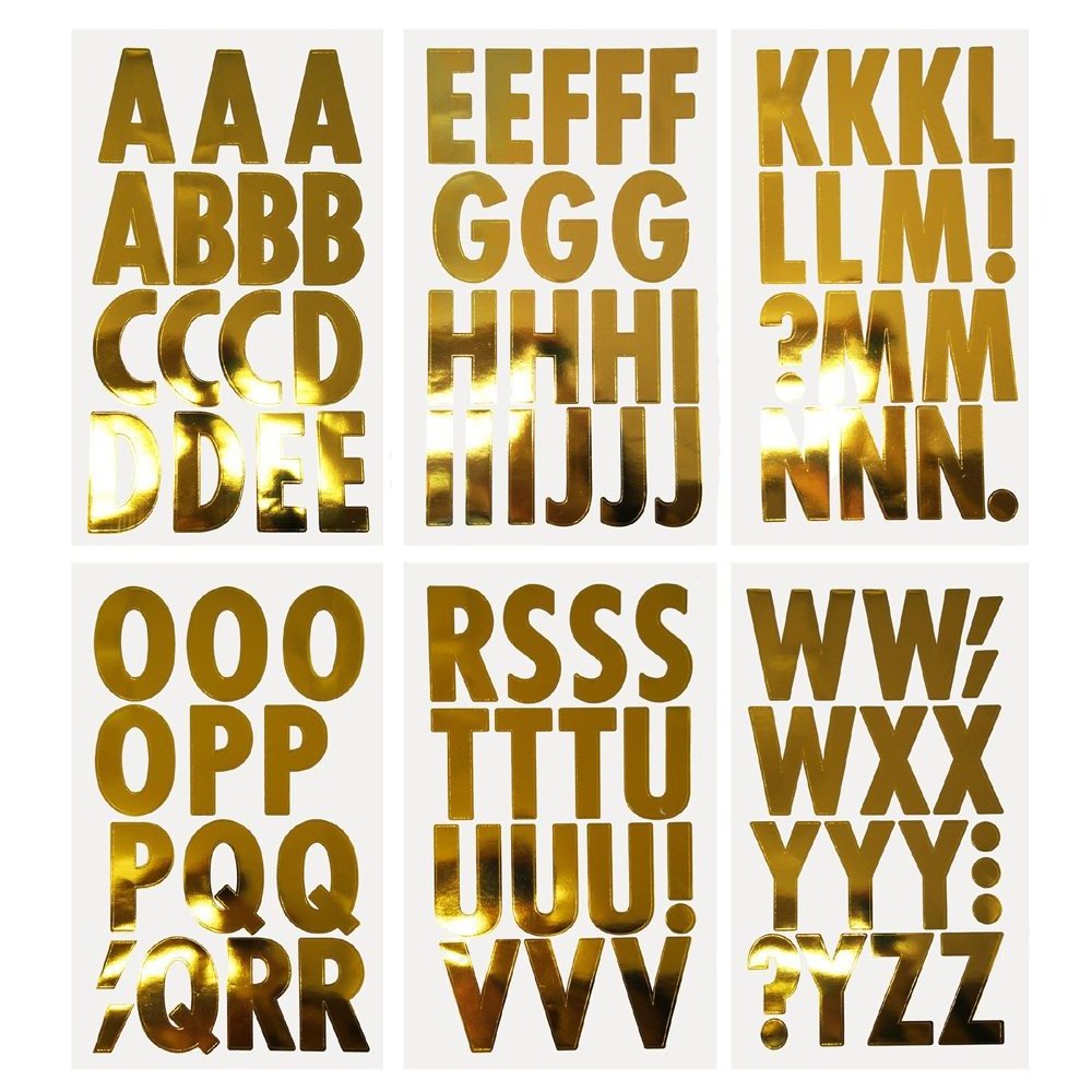 Factory Custom Waterproof Sticker Sheet Large Font Metallic Gold Adhesive A-Z Die Cut Vinyl Alphabet Letters Stickers