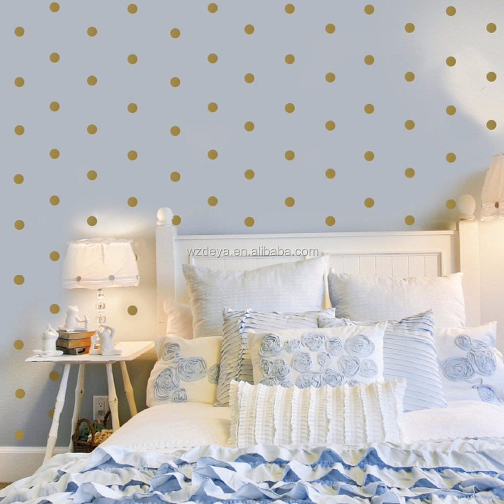 Gold polka dot diy wall decals nursery kids room removable vinyl paper wall art home decoration sticker