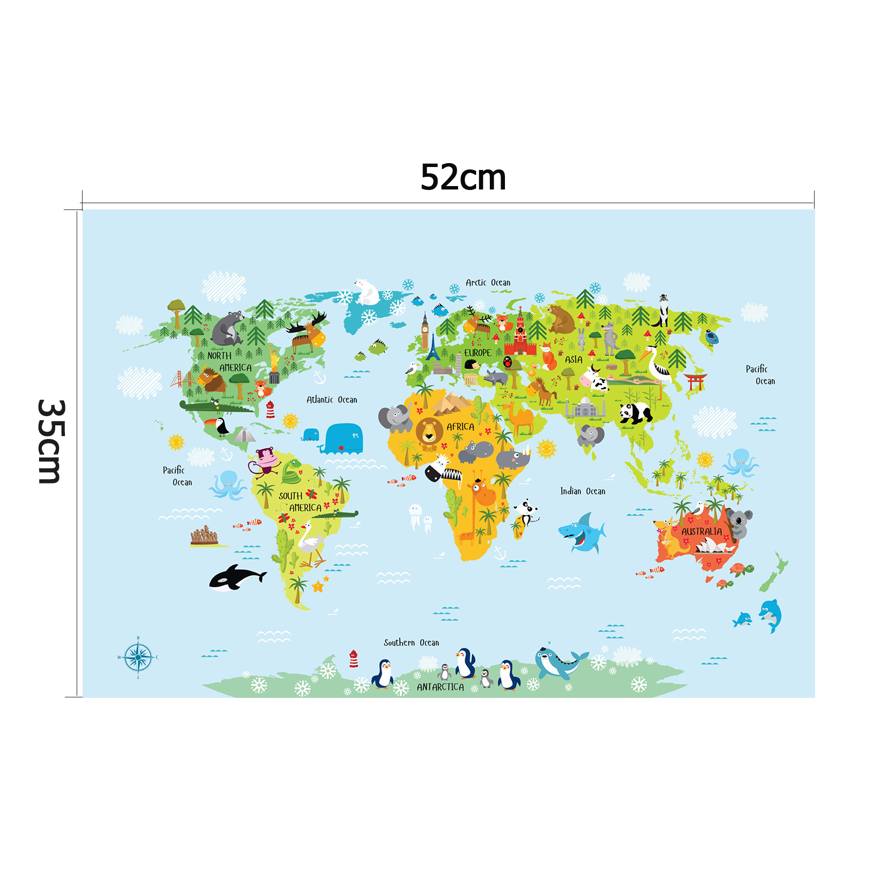 Animal World Map Kids Removable Wall Stickers Decal for Kids Nursery Bedroom Living Room