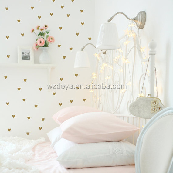 Gold Heart Wall Decals (80 1.5 inch Decals) Easy Peel and Stick Metallic Gold Finish Removable Decals Safe on Painted Walls