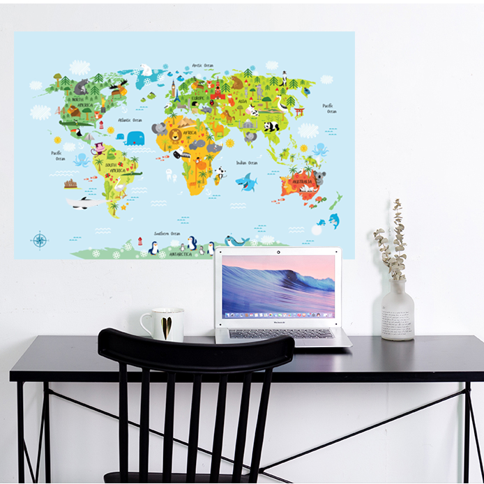 Animal World Map Kids Removable Wall Stickers Decal for Kids Nursery Bedroom Living Room