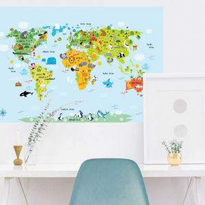 Animal World Map Kids Removable Wall Stickers Decal for Kids Nursery Bedroom Living Room