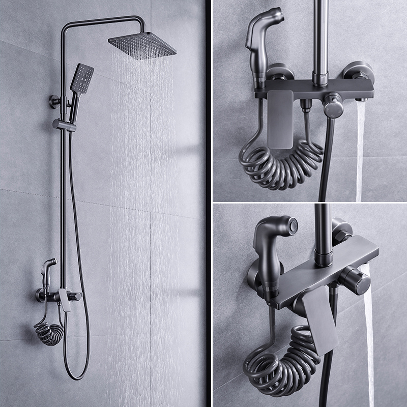 Shower Set Black Wall Mounted Brass Tap Bathroom Taps Brass Kits Rain Rainfall Showerset Mixer Faucet Set Douche Set Shower