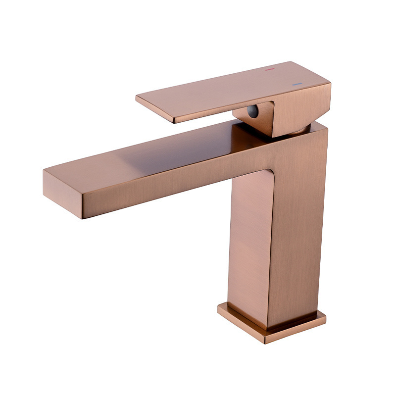 2022 new design handle rose gold brass brushed rose gold bathroom basin faucet