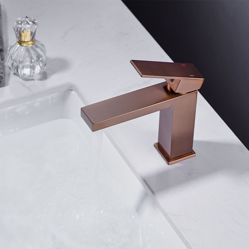 2022 new design handle rose gold brass brushed rose gold bathroom basin faucet