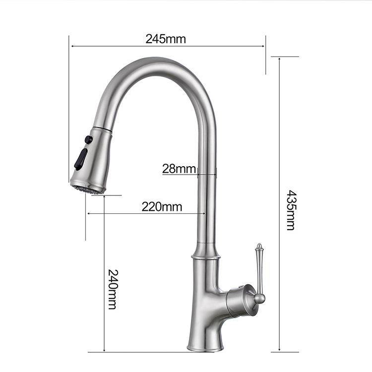 Brushed Water Mixer Tap Silver Single Handle Pull Out Kitchen Tap Single Hole Handle Swivel Degree High Quality KItchen Faucet