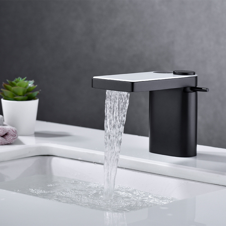 AIM waterfall bathroom faucet matte black glass basin waterfall faucet single waterfall faucet