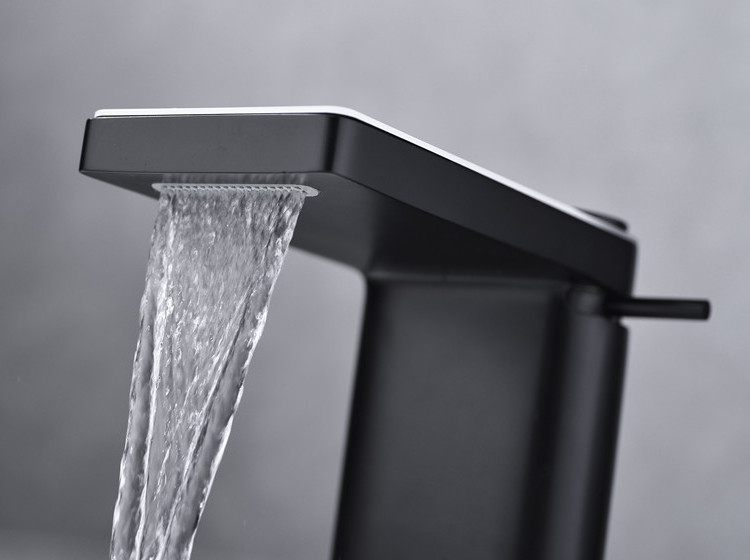 AIM waterfall bathroom faucet matte black glass basin waterfall faucet single waterfall faucet