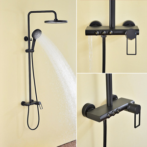 Brass handles Shower Faucet Black Mixer Shower Set bathtub Thermostatic shower faucet 3 way function