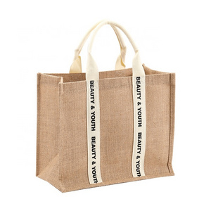 Wholesale Large Natural Reusable Recycled Burlap Hemp Tote Bag Customizable Eco-Friendly Jute Tote Bag Shopping Bag With logos