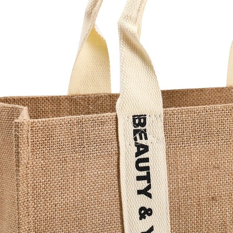 Wholesale Large Natural Reusable Recycled Burlap Hemp Tote Bag Customizable Eco-Friendly Jute Tote Bag Shopping Bag With logos