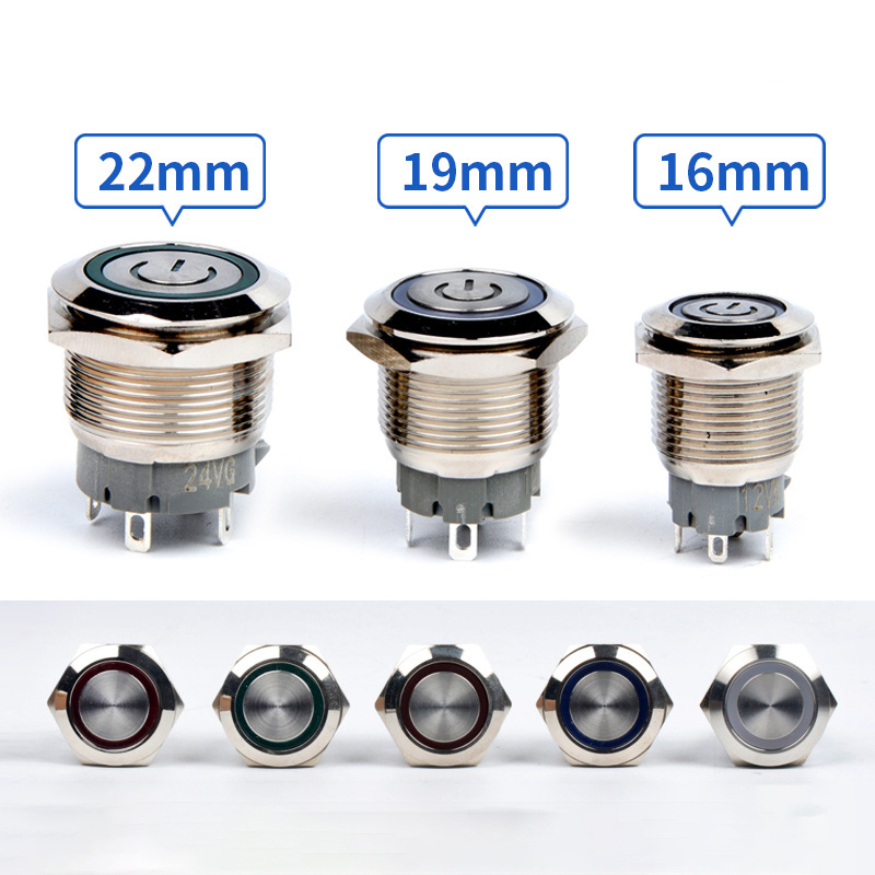 12/16/19 mm Waterproof Wholesale Shape Round Car Start Led  Spring luminous Push Button Switch