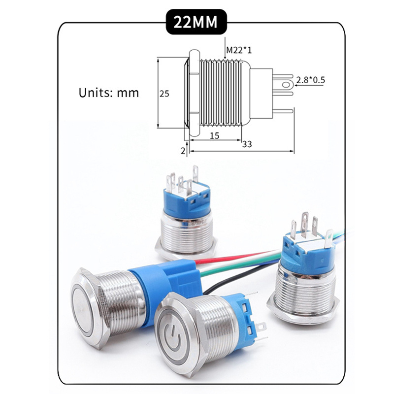 12/16/19 mm Waterproof IP65 12 Volt Illuminated Lighted ON OFF Led  Spring v clips on off Push Button switch