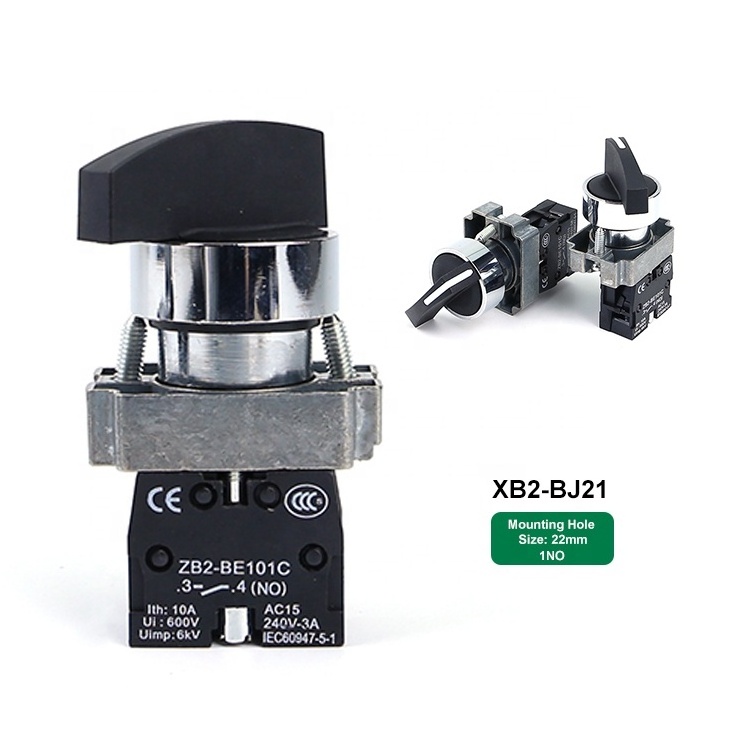 XB2-BJ21 22mm 1NO 2 Position Handle Direct Knob Rotary Selector Self Locking On Off Push Button Switch Square