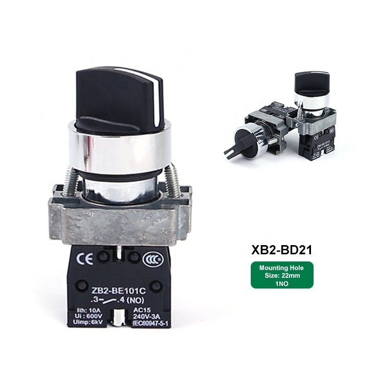 XB2-BD21 22mm 1NO Handle Direct Rotary Selector Knob 2 Position Switch Waterproof Push Button