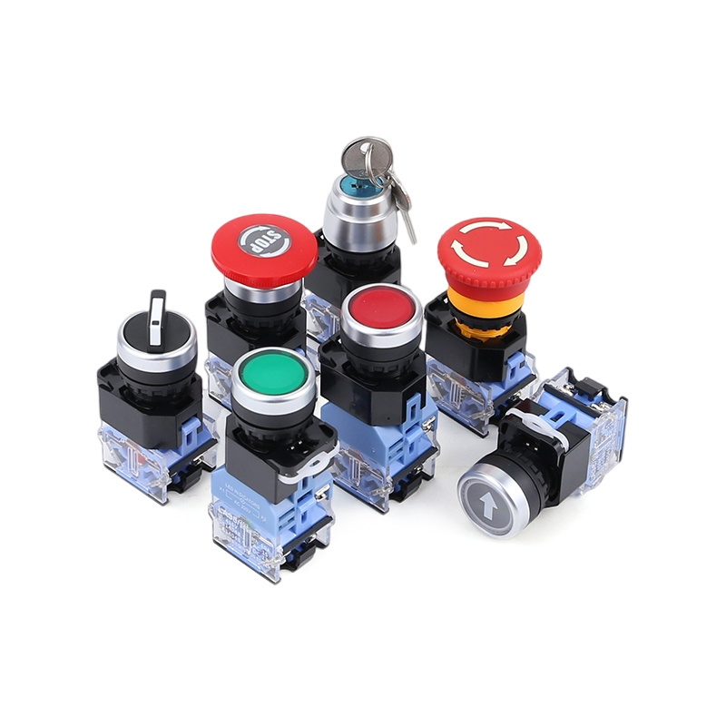 LA38 Mushroom Self-Resetting Rotary Selector Head Latching Momentary Illuminated Start Metal Emergency Stop Push Button Switch