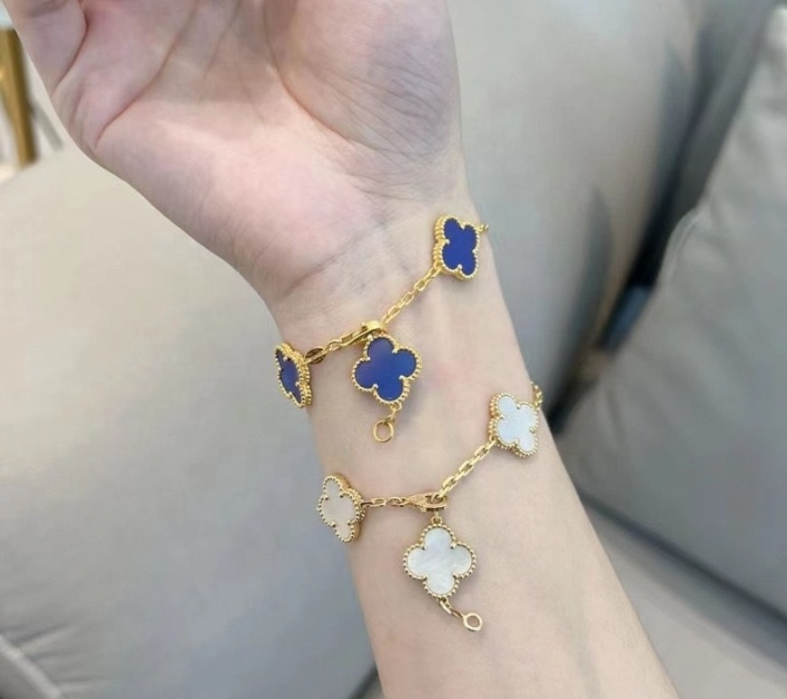 Four Leaf  Flower Link Bracelet Ladies Luxury Chain Adjustable Gold Clover Magnetic Sterling Silver Bracelet