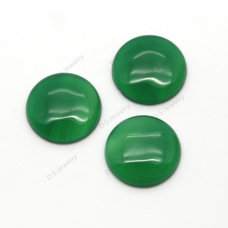 DS Gems Loose Gemstone 15mm Round Cabochon Natural Green Agate For Jewelry Making