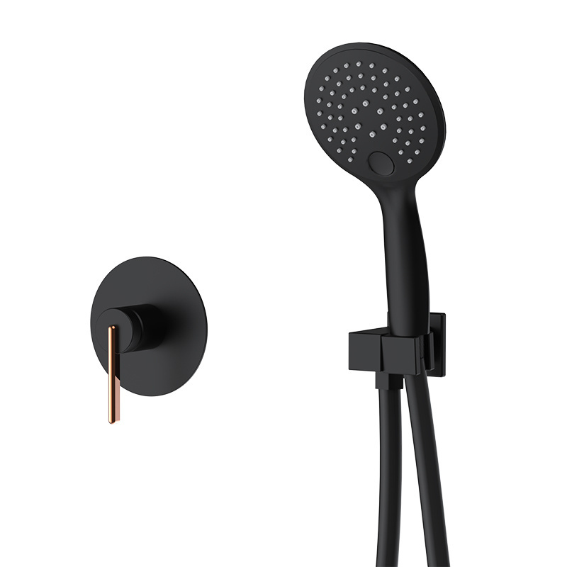 new design brass Matte Black Concealed Install Bath Shower Faucet With Round Shower Head shower set