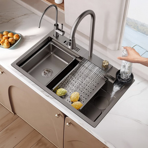 Feiyu Large Single Sink Kitchen 304 Stainless Steel Handmade Vegetable Wash Basin Dishwashing Pool  Waterfall Sink