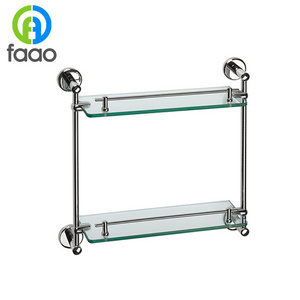 FAAO wall mounted suction cup bathroom brass glass shelf with towel bar