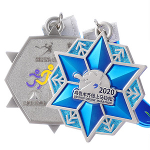 Custom Winter Theme Snowflake Sequins Sports Medal Cheap Custom Zinc Alloy Running Marathon Award Medal