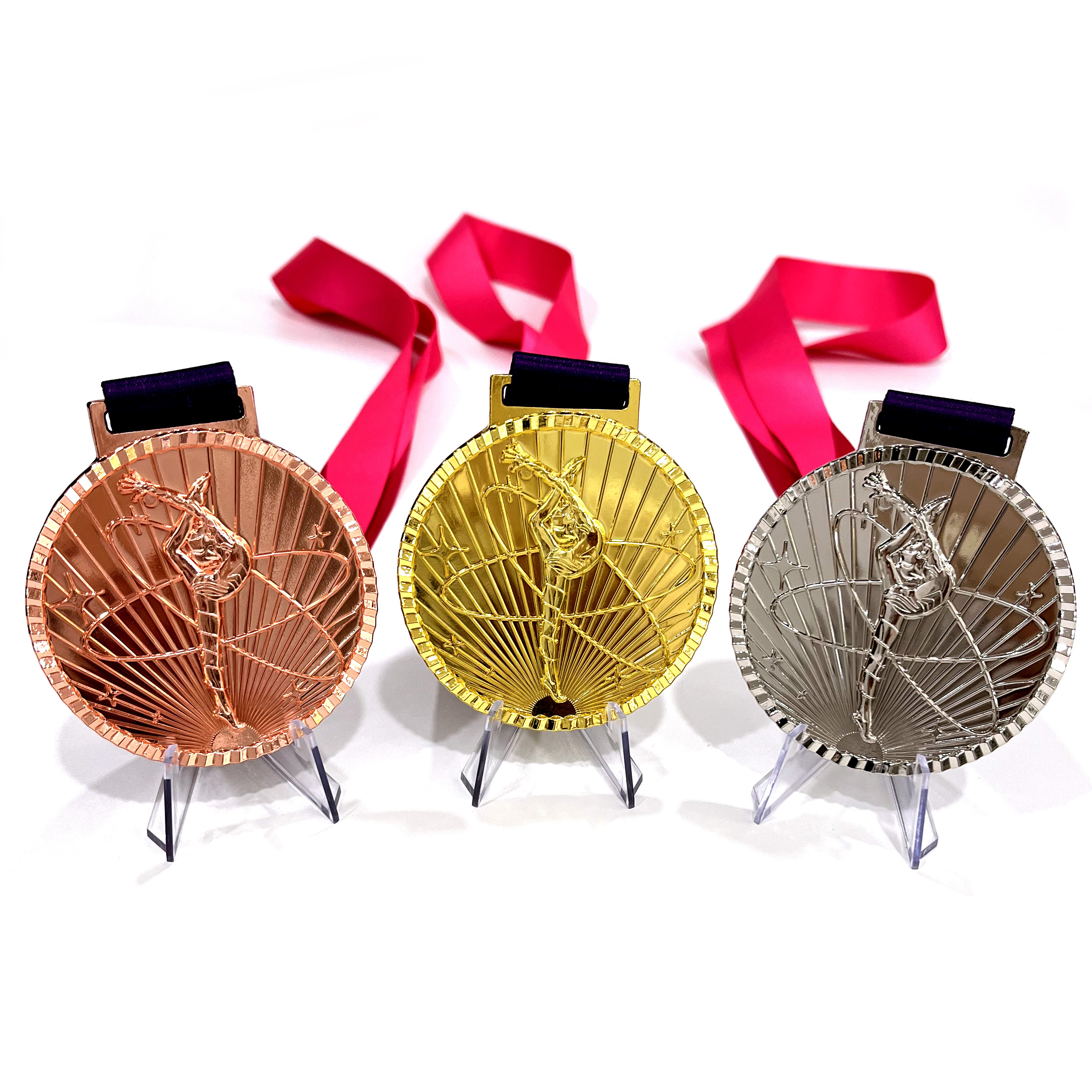 Design Golden Enamel Sports Medals Custom Competition Rhythmic Gymnastics Medal With Ribbon