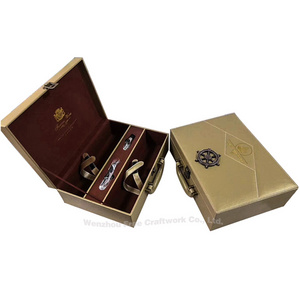 Luxury Design Custom Handle Portable Deluxe PU Leather Wine Gift Box with Wine Decanter Set