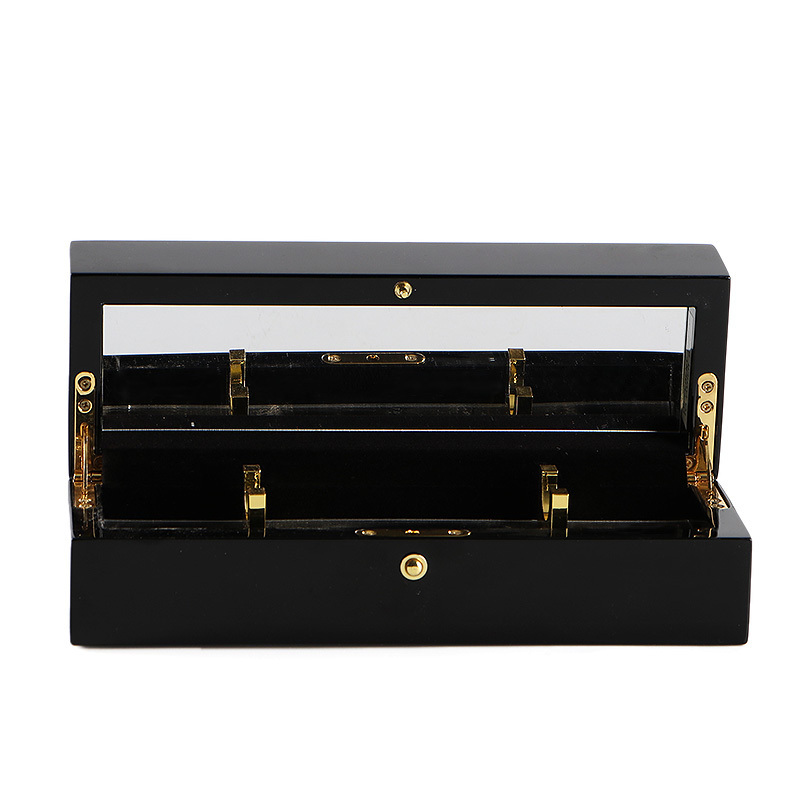 Custom luxury single pack cigar box wooden humidor box black piano paint light mirror storage gold hinge box