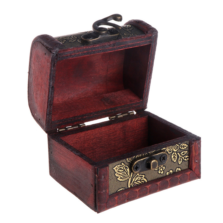 Factory custom ring necklace jewelry container creative design wooden box handheld retro jewelry box with locks