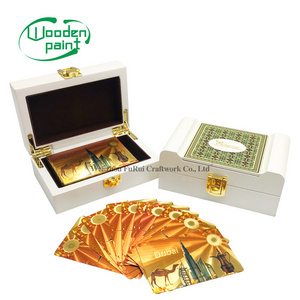 Wholesale luxury play tarot card wooden box custom logo fashion white lacquer wood box for playing poker cards