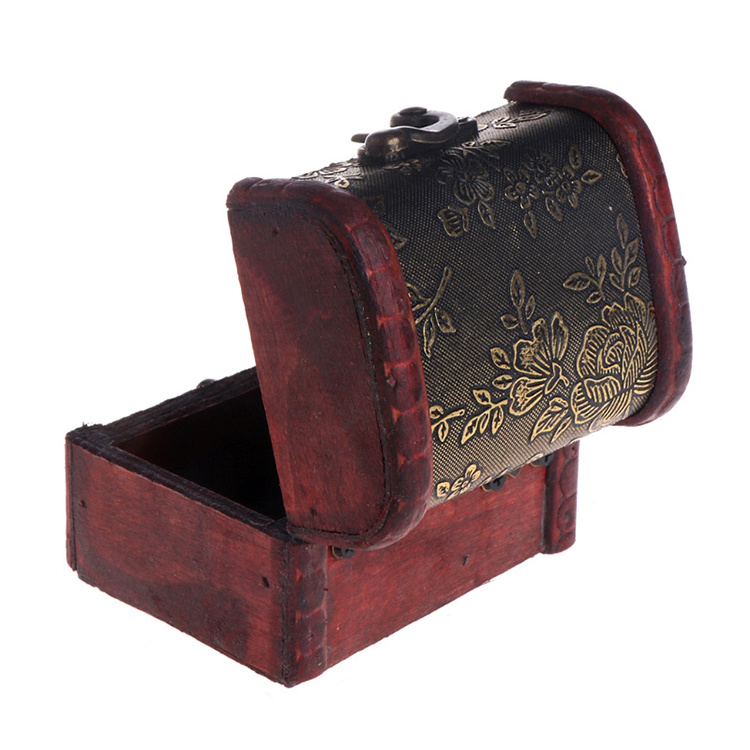 Factory custom ring necklace jewelry container creative design wooden box handheld retro jewelry box with locks