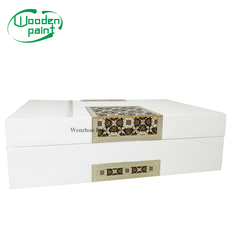 Wooden lacquer dry fruits nut packing box white gift crafts nuts storage box metal stick label